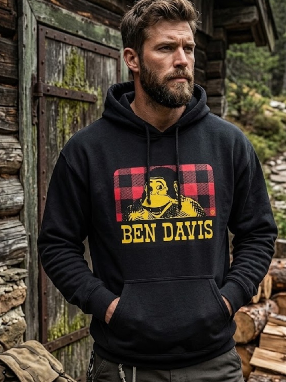 Ben Davis Lumberjack Washed Black Hooded Pullover Sweatshirt - Size XL